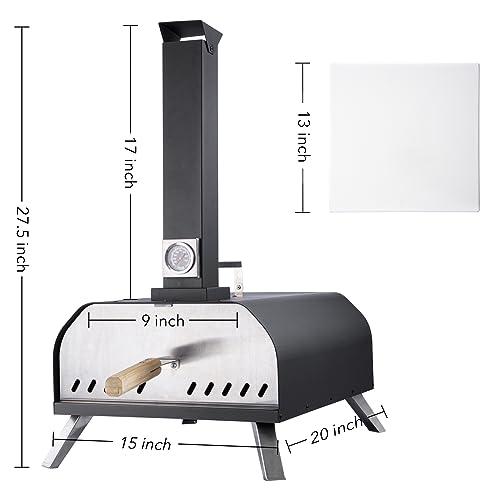 Outdoor Pizza Oven, 13" Wood Fired Pizza Oven Outdoor, Pellet Pizza Ovens for Outside, Portable Stainless Steel Outdoor Ovens with Pizza Stone for Outside Backyard Camping Picnics - CookCave