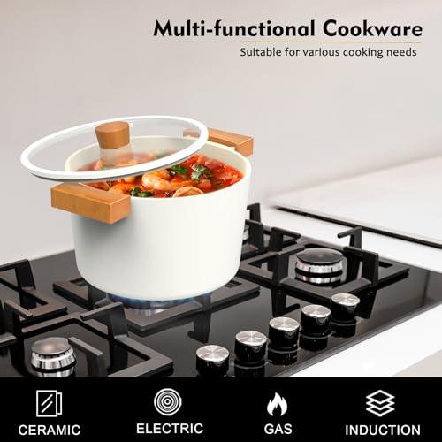 imarku 6 Qt Nonstick Stock Pot with Lid, Cooking Pot Soup Pot with Heat Resistant Wooden Handle, Durable Canning Pot, Induction Cookware for All Stovetops, PFOA Free, Valentines Day Gifts for Him Her - CookCave