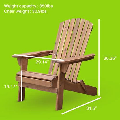 Plant Theatre Wooden Adirondack Chair - Weather Resistant, Acacia Wood, Foldable Fire Pit Chairs for Porch, Deck, Lawn and Campfire - Outdoor Patio Furniture - CookCave