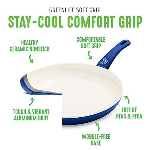 GreenLife Soft Grip Healthy Ceramic Nonstick, 1QT and 2QT Saucepan Pot Set with Lids, PFAS-Free, Dishwasher Safe, Blue - CookCave