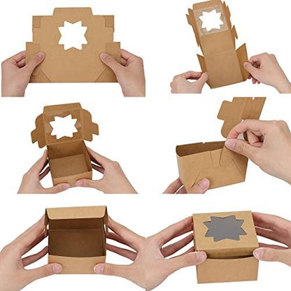 Moretoes 50pcs 4x4x2.5 Inches Brown Bakery Boxes with Window Cookie Boxes Kraft Paper Treat Boxes for Pastries, Small Cakes Box - CookCave