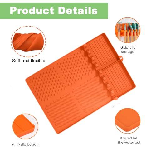 Silicone Grill Side Shelf Mat for Blackstone BBQ Grill, 3 in 1 Silicone Spatula Mat with Drip Pad,Large Silicone Utensil Rest for Multiple BBQ Grill Tools (BPA-Free & Heat Resistant & Upgraded) - CookCave