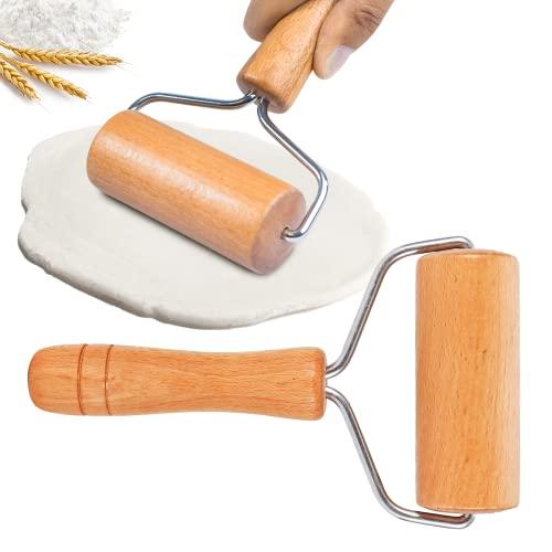Watris Veiyi Small Rolling Pin, Wooden Dough Roller, Non-Stick Pizza Roller, Dough Baker Roller Set for Home Kitchen Baking Cooking(9.5cm/3.74in) - CookCave