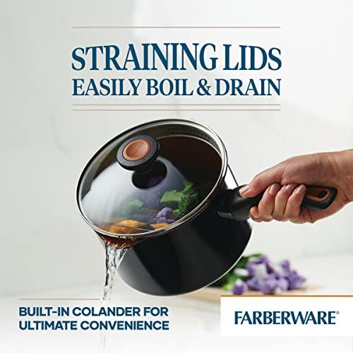 Farberware Glide Nonstick Sauce Pan/Saucepan with Straining and Lid, 3 Quart, (Black) - CookCave