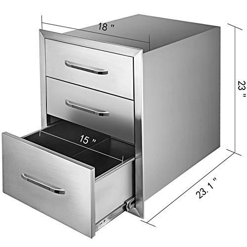 Mophorn 18x23 Inch Outdoor Kitchen Stainless Steel Triple Access BBQ Drawers with Chrome Handle, 18 x23 x 23 Inch - CookCave