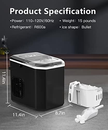 Joy Pebble Ice Makers Countertop, Portable Maker Machine with Self-Cleaning, 25lbs/24Hrs, 6 Mins/9 Pcs Bullet Ice,2 Sizes(S/L), Scoop and Basket, Handheld for Kitchen/Home/Party - CookCave