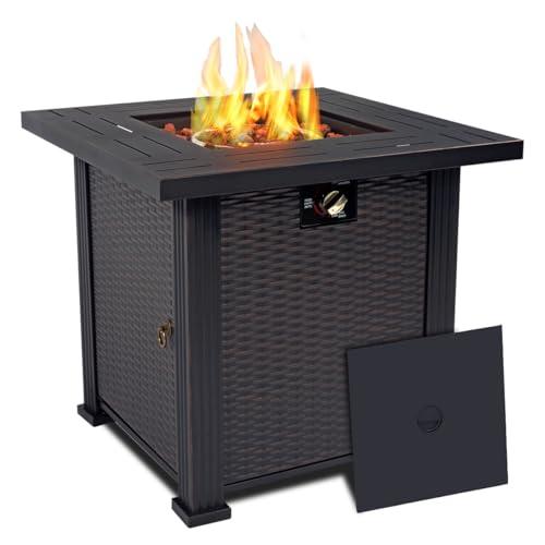SENJOYS 28'' Propane Fire Pit Table, 50,000 BTU Steel Gas FirePit for Outdoor, Fire Table with Lid and Lava Rock, Add Warmth & Ambience to Gatherings and Parties On Patio Deck Garden Backyard, Black. - CookCave