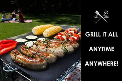 Grill Gods Grill Mat - Premium BBQ Grill Mats - Non Stick Non Slip Cooking Mats (Set of 2) - Easy to Clean and Reusable Grilling Accessories - 15.75 x 13 Inches - CookCave