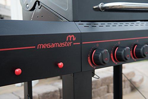 Megamaster 6-Burner Propane Barbecue Gas grill, Side Shelves With Hooks, for Camping, Outdoor Cooking, Patio, Garden Barbecue Grill, Open Cart With Side Tables, Black - CookCave