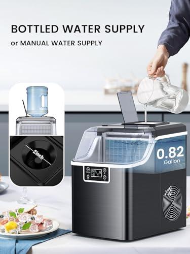 Kndko ice Maker,45 Lbs/Day,2 Ways to add Water,ice Makers countertop,Self Cleaning Ice Maker,24H Timer,Perfect for Home,Office,Bar,Stainless Steel,Black - CookCave