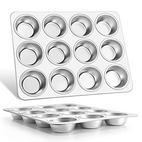 E-far Muffin Pan 12-Cup, Set of 2, Stainless Steel Cupcake Pan Metal Muffin Baking Tins for Oven, Regular Size & Easy Clean, Non-toxic & Dishwasher Safe-2 Pack - CookCave