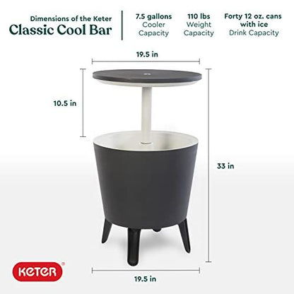 Keter Modern Cool Bar Outdoor Patio Furniture and Hot Tub Side Table with 7.5 Gallon Beer and Wine Cooler, Dark Grey - CookCave