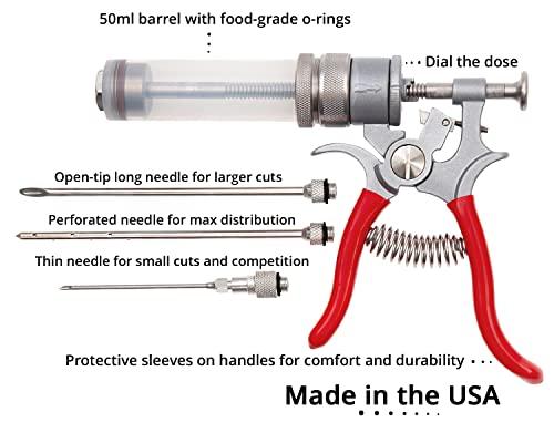 The SpitJack Magnum Meat Injector Gun - 3 Needles MINI. Food Flavor Injection Syringe for Smoked BBQ Marinades and Meat Seasoning. Pork Butt, Beef Brisket, Turkey Breast. Made in the USA - CookCave