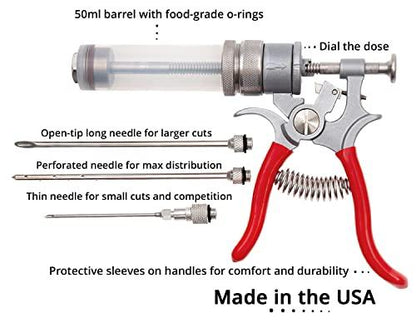 The SpitJack Magnum Meat Injector Gun - 3 Needles MINI. Food Flavor Injection Syringe for Smoked BBQ Marinades and Meat Seasoning. Pork Butt, Beef Brisket, Turkey Breast. Made in the USA - CookCave