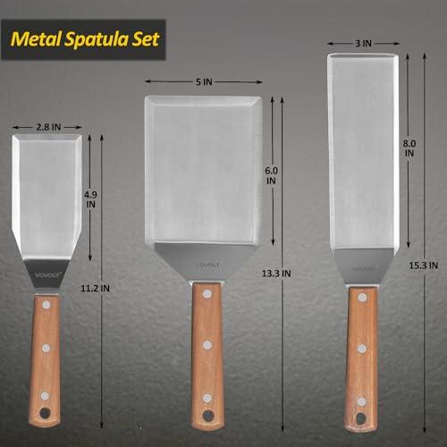 Stainless Steel Spatula Set, Grill Spatula Set with Full Tang Handle & Beveled Edges, Long Wide Spatula for Cast Iron Griddle BBQ Flat Top Grill, Pancake Spatula, Smash Burgers Metal Spatula - CookCave