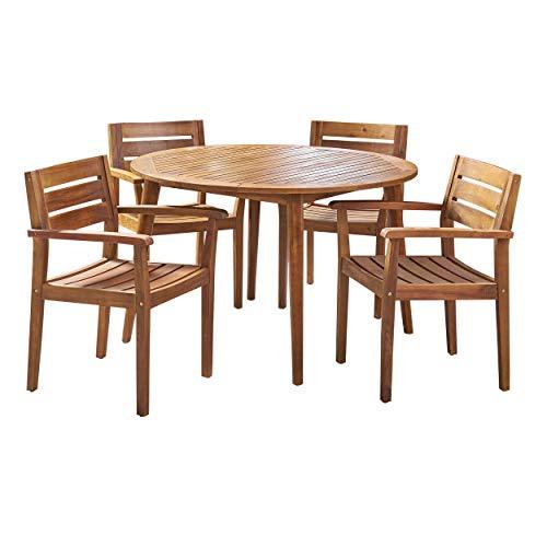 Christopher Knight Home Keth Outdoor 5 Piece Acacia Wood Dining Set, Teak Finish - CookCave
