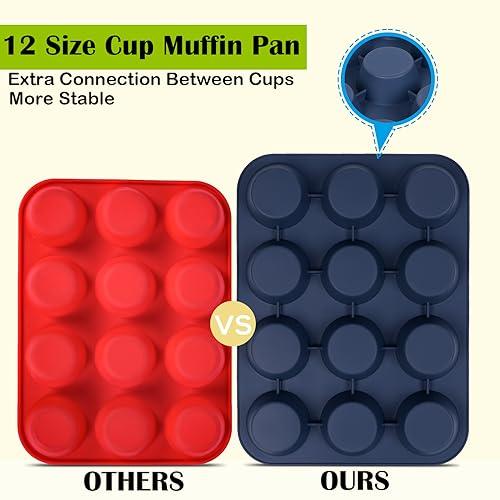 Vnray 2 Pack Silicone Muffin Baking Pan & Cupcake Tray 12 Cup - Nonstick Cake Molds/Tin, Silicon Bakeware, BPA Free, Dishwasher & Microwave Safe (12 Cup Size, Grey) - CookCave