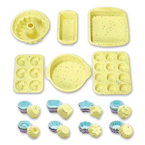 46PCS Silicone Bakeware Set Silicone Cake Molds set Including Baking Pan, Cake Mold, Cake Pan, Toast Mold, Muffin Pan, Donut Pan, And Cupcake Mold Silicone Baking Cups Set - CookCave