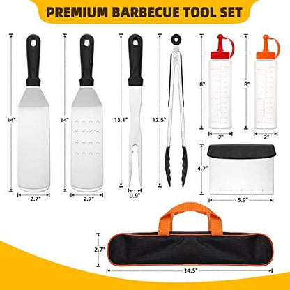 AIKWI Blackstone Griddle Accessories Tool Kit, (8 Pieces) Flat Top Grill Professional Grade Set, with Spatulas, Fork, Tong, Chopper, Bottles & Carry Bag, Perfect for Outdoor BBQ, Indoor Cooking - CookCave