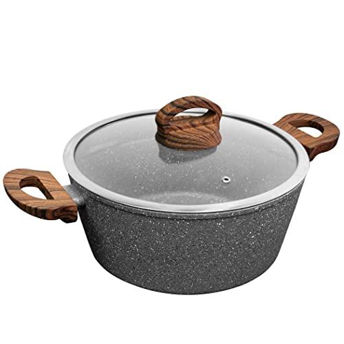 6 Quart Nonstick Dutch Oven with Lid, Stock Pot Nonstick Soup Pot Casserole Pot Granite Cooking Pot, Healthy Pasta Pot Gray Sauce Pot with Wood grain Bakelite Handle, All Stove Compatible PFOA Free - CookCave