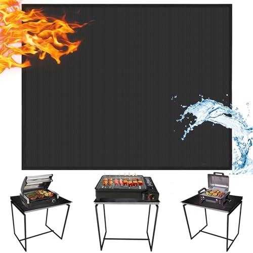 Fondpen 24 x 31in Fireproof-Grill Mats for Outdoor Tabletop Grill to Protect Your Grill Table-Fireproof-BBQ Barbecue Mat Heat Resistant Grill Table Mat-Waterproof & Oilproof BBQ Mat-Black (0.6mm) - CookCave