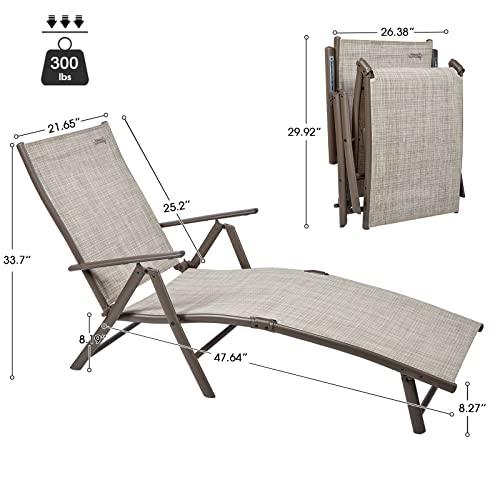 NATURAL EXPRESSIONS Chaise Lounge Outdoor, Aluminum Pool Lounger Chairs Portable Folding Patio Recliner Chair with 7 Position Adjustable Backrest for Beach, Backyard, Poolside,Lawn Supports 300 lbs - CookCave