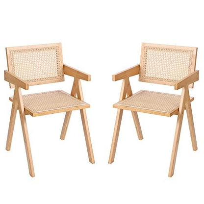 Furlide Rattan Accent Chairs, Modern Mid Century Dining Chairs Set of 2, Comfy Armchairs, Outdoor Rattan Chairs with Armrest for Bedroom Living Room Reading Room Dining Kitchen - CookCave