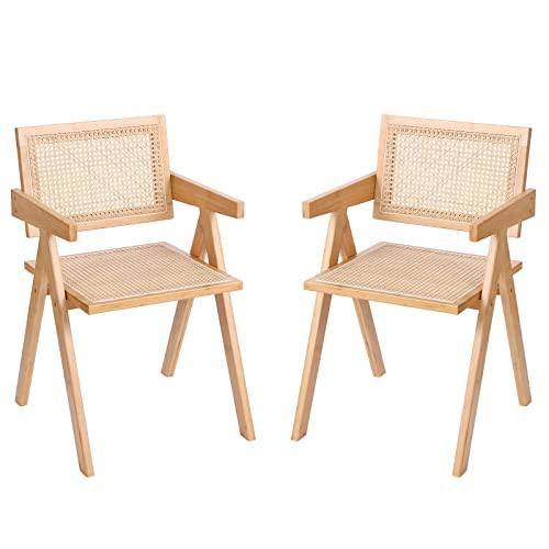 Furlide Rattan Accent Chairs, Modern Mid Century Dining Chairs Set of 2, Comfy Armchairs, Outdoor Rattan Chairs with Armrest for Bedroom Living Room Reading Room Dining Kitchen - CookCave