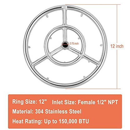 GASPRO Propane Gas Fire Pit Kit, with 12 Inch Jet Fire Pit Burner Ring, for DIY & Upgrade Propane Fire Pit, Fireplace, Heavy Duty 304 Stainless Steel, Indoor & Outdoor Use - CookCave