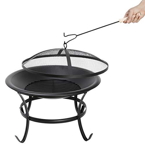22Inches Fire Pit Outdoor Steel Wood Burning BBQ Grill Firepit Bowl Fireplace with Mesh Screen & Fire Poker, Log Grate - CookCave