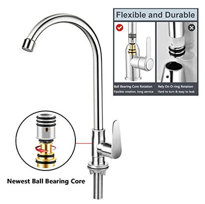 Brushed Nickel Cold Water Faucet Only,SUS304 Stainless Steel Cold Water Kitchen Faucet Single Handle Single Hole Cold Water Faucet for Kitchen,Outdoor, Garden and Bar with Hose and Longer Thread Pipe - CookCave