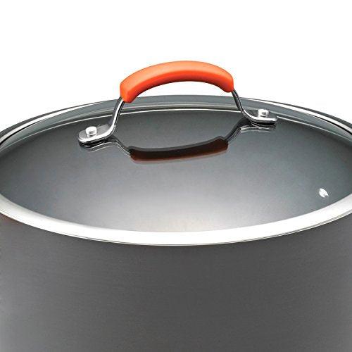 Rachael Ray Brights Hard Anodized Nonstick Stock Pot/Stockpot with Lid, 10 Quart, Gray with Orange Handles - CookCave