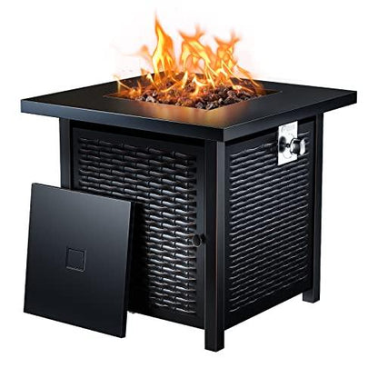 Ciays Propane Fire Pits 28 Inch Outdoor Gas Fire Pit, 50,000 BTU Steel Fire Table with Lid and Lava Rock, Add Warmth and Ambience to Gatherings and Parties On Patio Deck Garden Backyard, Black - CookCave