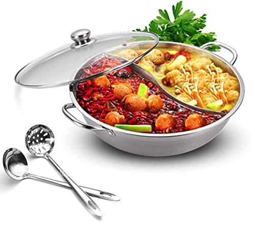 Shabu Shabu Hot Pot. 304 Premium Stainless Steel Hot Plate Cookware Set Ramen Cooker, Hot Pot Soup Base Korean BBQ Multi Cooker Stainless Steel Pot Set, 11"(28cm) Pot with Divider - CookCave