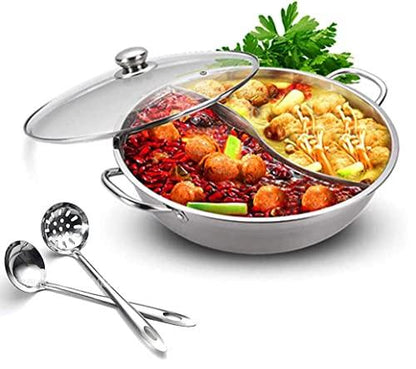 Shabu Shabu Hot Pot. 304 Premium Stainless Steel Hot Plate Cookware Set Ramen Cooker, Hot Pot Soup Base Korean BBQ Multi Cooker Stainless Steel Pot Set, 11"(28cm) Pot with Divider - CookCave
