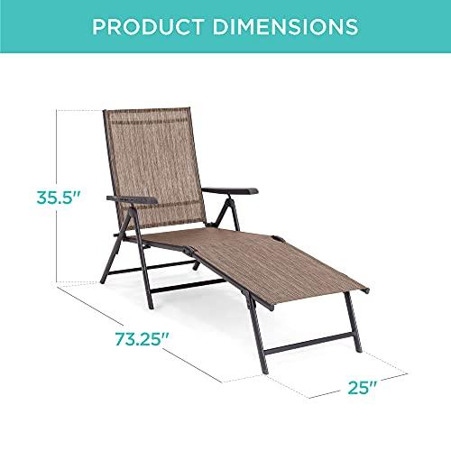 Best Choice Products Set of 2 Outdoor Patio Chaise Lounge Chair Adjustable Reclining Folding Pool Lounger for Poolside, Deck, Backyard w/Steel Frame, 250lb Weight Capacity - Brown - CookCave