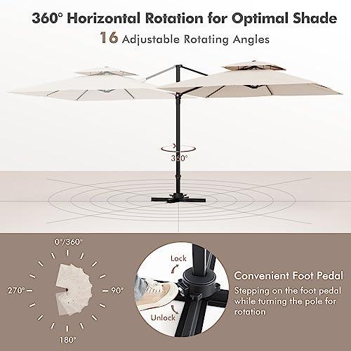 Tangkula 9.5 FT Cantilever Patio Umbrella, Outdoor Square Offset Umbrella with 360癛otation, Double Top Heavy Duty Patio Hanging Umbrella with Cross Base for Garden Deck Pool Backyard (Beige) - CookCave