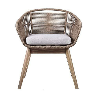 Armen Living Fruitti Tutti Frutti Indoor Outdoor Dining Chair in Light Eucalyptus Wood with Truffle Rope and Gray Cushion - CookCave