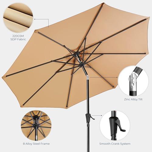 HOMSHADE 9ft Outdoor Patio Umbrella - UPF50+ UV Protection Market Patio Table Umbrella with Push Button Tilt, Crank and 8 Sturdy Ribs for Pool Deck and Garden (Beige) - CookCave