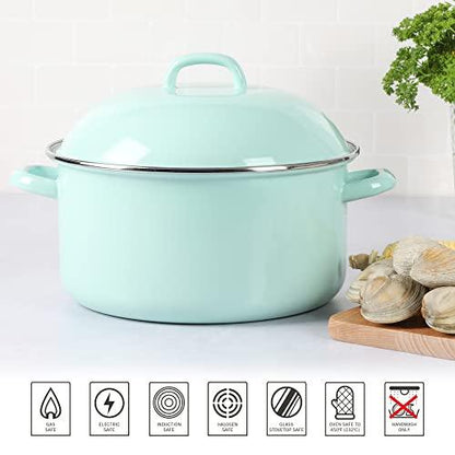 Martha Stewart Thayer 6.4-Quart Enamel On Steel Scratch Resistant Dutch Oven w/Lid - Martha Blue, Induction Safe - CookCave