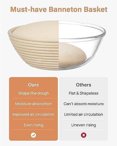 Kootek Sourdough Bread Baking Supplies, 9 Inch Round Sourdough Starter Kit, Baking Tools Banneton Bread Proofing Basket Set of 2 with Bread Lame, Dough Scraper, Basket Cover for Bread Making - CookCave