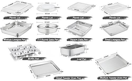 TeamFar Stainless Steel Bakeware Set, 13-Piece Metal Baking Roasting Pans with Lid, Rectangular/Square/Round/Lasagna/Loaf/Muffin Cake Pans, Non-Toxic & Durable, Smooth & Dishwasher Safe - CookCave