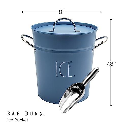 Rae Dunn Ice Bucket with Scoop - Stainless Steel Bucket with Handle, Lid and Ice Scooper - 4 Qt. Storage Bin for Ice Cubes for Bars, Parties, Backyard Barbeques, Picnics, and Camping (Blue) - CookCave