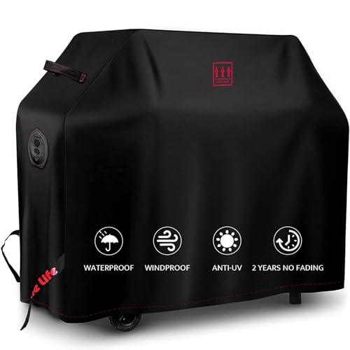 Turtle Life BBQ Grill Cover, 54 Inch Heavy Duty Waterproof 3 Burner Barbecue Gas Grill Covers for Weber Genesis Char-Broil Brinkmann, No Fading Within 2 Years, Black - CookCave