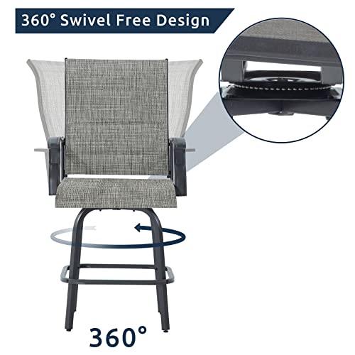 UDPATIO Patio Swivel Bar Stools Chair of 4, Outdoor Bar Height Set, All Weather High Back and Armrest Patio Stools & Bar Chairs for Backyard, Lawn Garden, Balcony and Pool, Grey White - CookCave