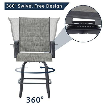 UDPATIO Patio Swivel Bar Stools Chair of 4, Outdoor Bar Height Set, All Weather High Back and Armrest Patio Stools & Bar Chairs for Backyard, Lawn Garden, Balcony and Pool, Grey White - CookCave