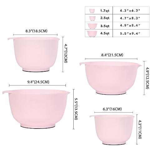 BoxedHome Nesting Plastic Mixing Bowl Set, 4 Piece Mixing Bowl Set with Pour Spouts, Size 1.7, 2.5, 3.5 and 4.5qt, for Prepping, Mixing, Baking, Cooking(2023 New Version, Pink) - CookCave