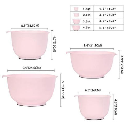 BoxedHome Nesting Plastic Mixing Bowl Set, 4 Piece Mixing Bowl Set with Pour Spouts, Size 1.7, 2.5, 3.5 and 4.5qt, for Prepping, Mixing, Baking, Cooking(2023 New Version, Pink) - CookCave