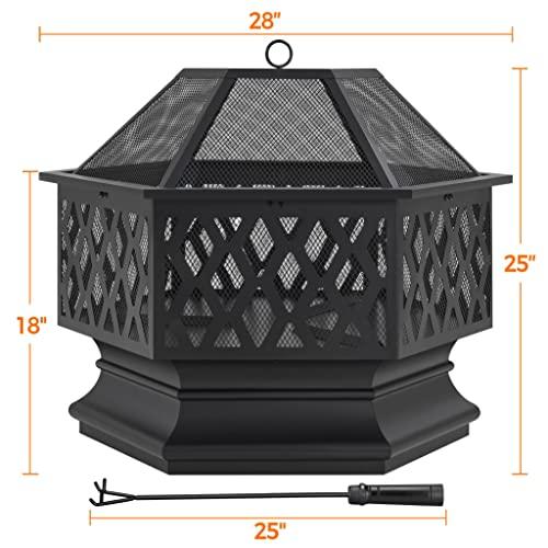 Yaheetech 28in Fire Pit Fire Pits for Outside Hex Shaped Firepit Bowl Outdoor Fire Pit Large Wood Burning Fire Pit with Spark Screen & Poker for Bonfire Patio Outside Picnic BBQ - CookCave