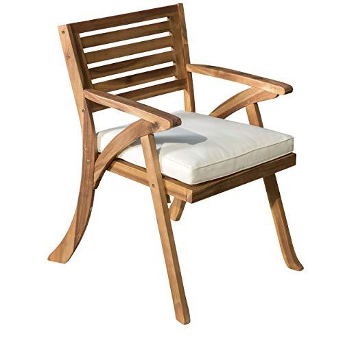 Christopher Knight Home Hermosa Outdoor Acacia Wood Arm Chairs, 2-Pcs Set, Teak Finish / Cream - CookCave